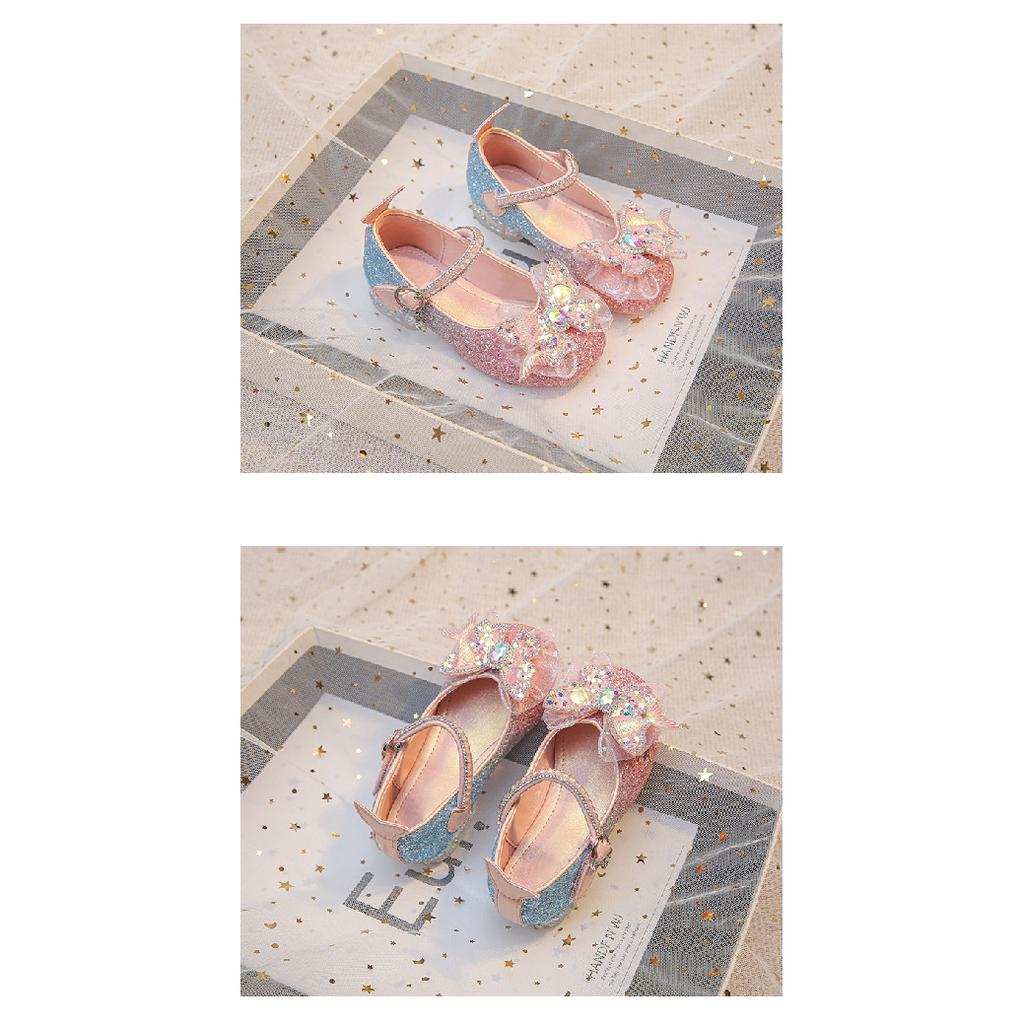Girls Princess Shoes Little Girls Small High Heels Leather Shoes Bow Soft Bottom fashion Performance Shoes Spring and Autumn Crystal Shoes