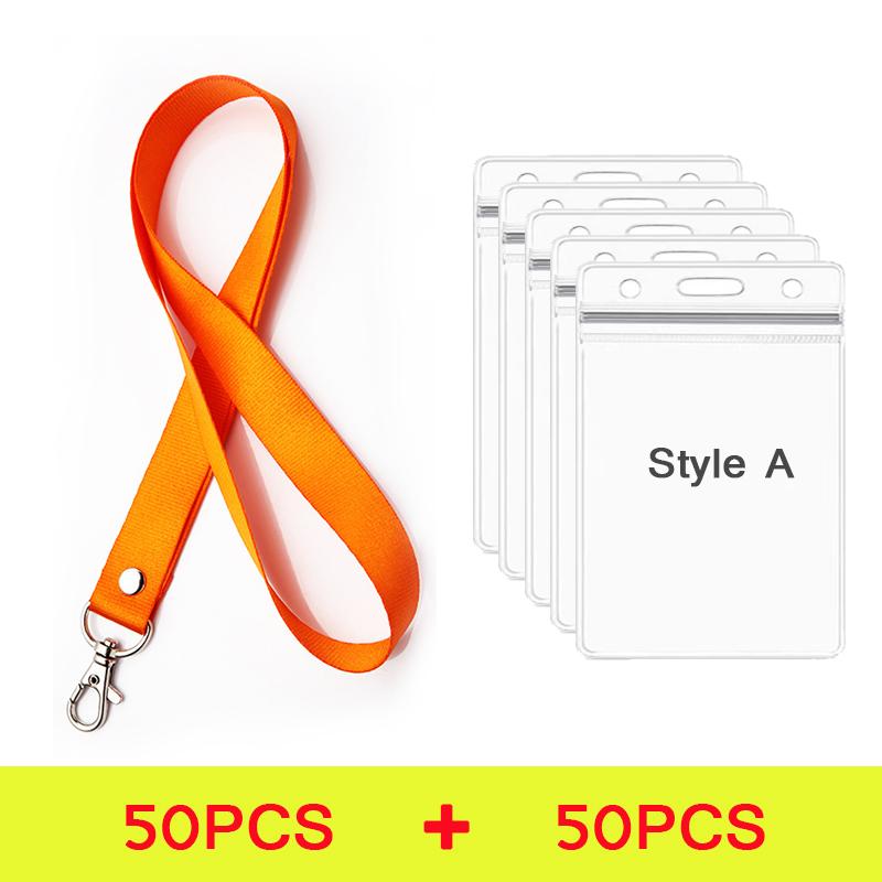100 Pcs Safety Hanging Neck Strap Lanyard And Card Case ID Name Transparent Badge Holder Anti-Lost Clasp Rope Keychain Landyard