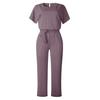 Elegant Women Slimming Jumpsuit with Batwing Short Sleeve and Lace Up Waist Solid Color Commuting Pantis Fashion Outfit