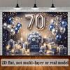 A Vibrant 2D Flat 70th Birthday Backdrop with Silver "70" Balloon Text, Polyester Fabric Holiday Decorations, and Party Supplies