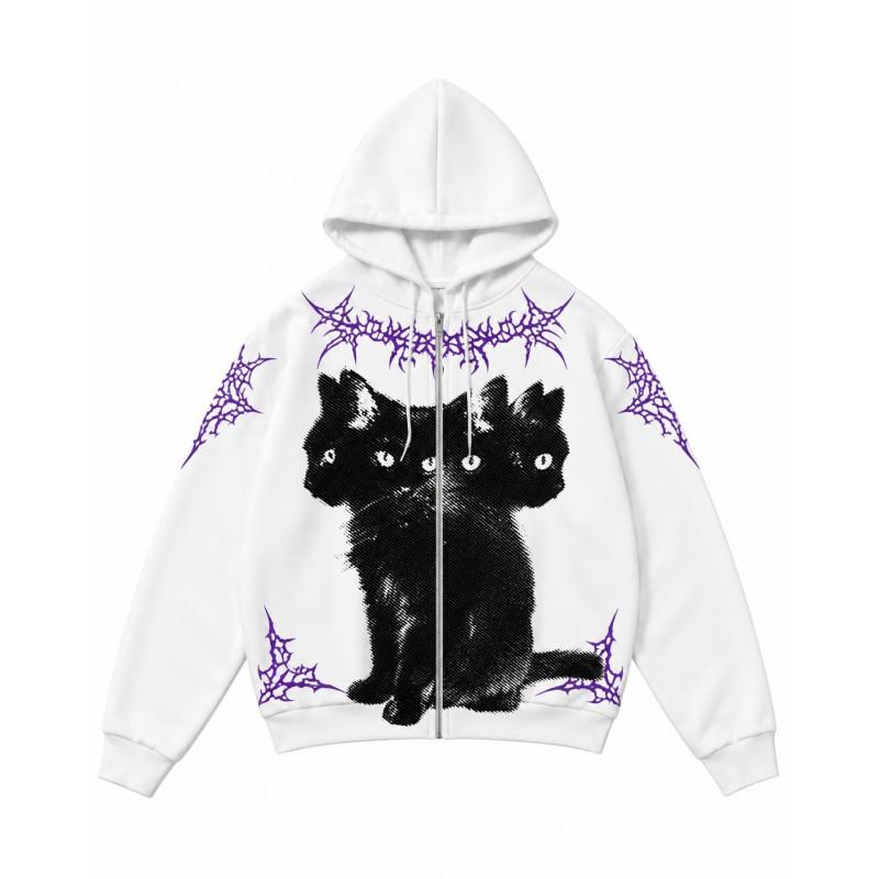 Street Hip Hop Flamme 3D-Druck Reißverschluss Hoodie Lockerer Schnitt Jugend Freizeit Winter Sweatshirt