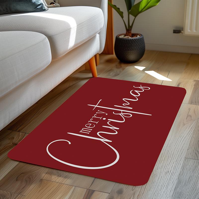 Christmas Themed Diatomite Bath Mat Non-Slip Absorbent Floor Mat for Home Entryway Bathroom Festive Decor