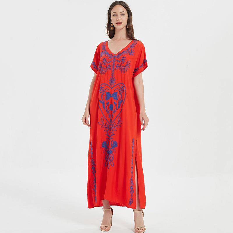 

Европейско-американский хлопковый вышитый пляжный халат: Длинное платье с защитой от солнца и накидка для бикини One Size