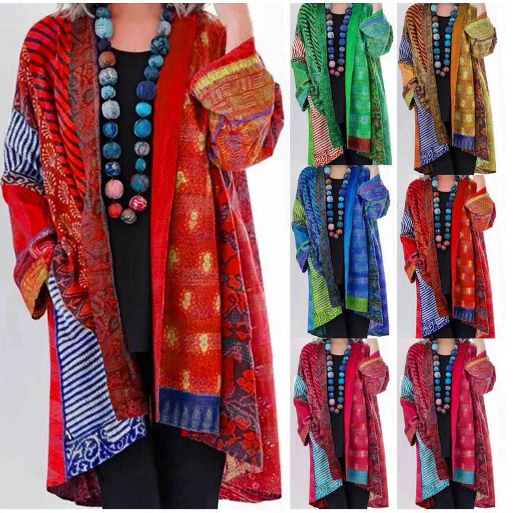 Women's Cardigans Pockets Sweater Vintage Casual Tribal Pattern Streetwear Winter Outerwear Loose Clothing Customized Tops