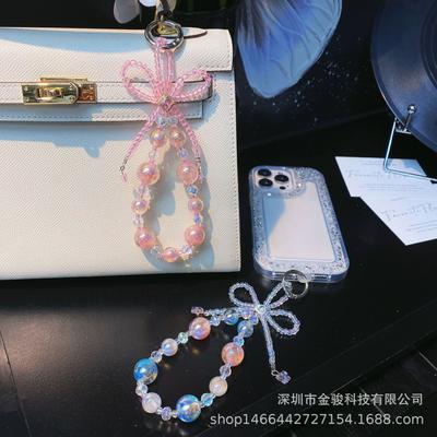Light Luxury Gold Foil Bead Phone Chain Creative Bowknot Hanging Chain Bag Pendant Fashion Versatile Chain Bead Pendant for Women