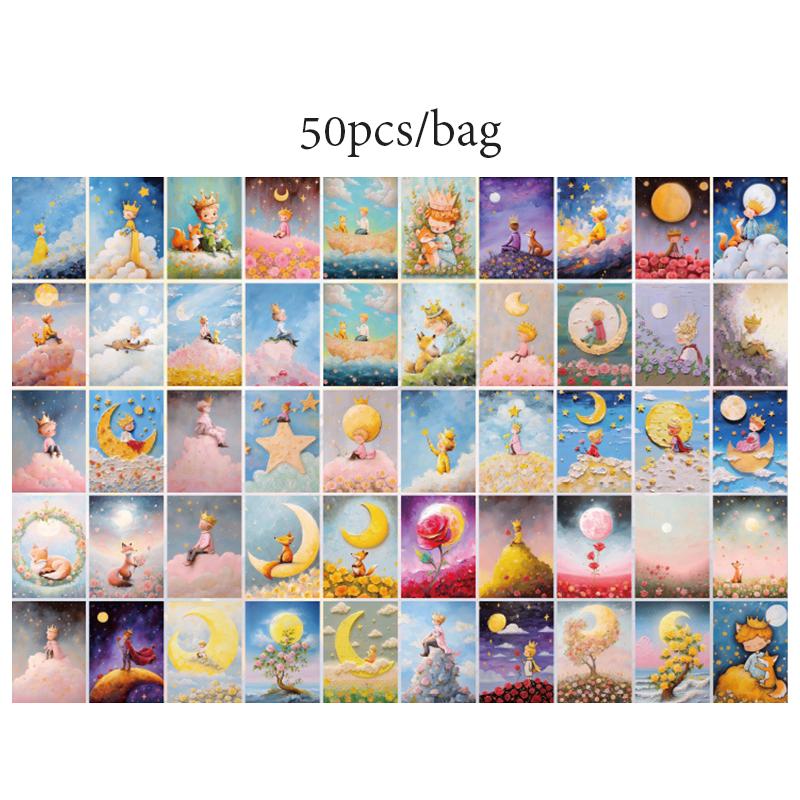

50sheets/book Scrapbook Pape Cartoon Landscape Character Little Prince Style Iridescent Handbook Scrapbook Diary Decoration