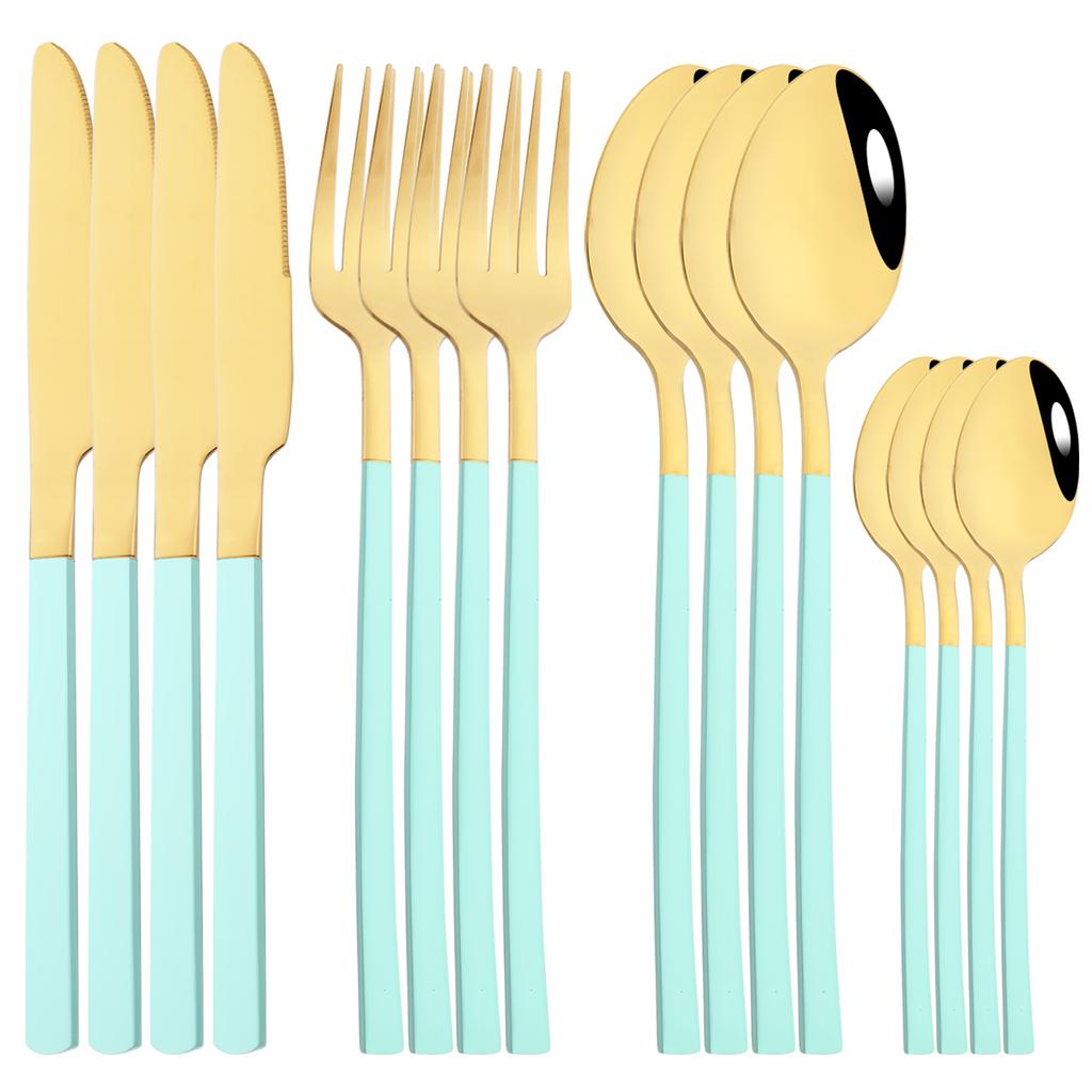 16Pcs Rose Gold Dinnerware Set Knife Fork Coffee Tea Spoon Cutlery Set Stainless Steel Tableware Western Home Kitchen Flatware