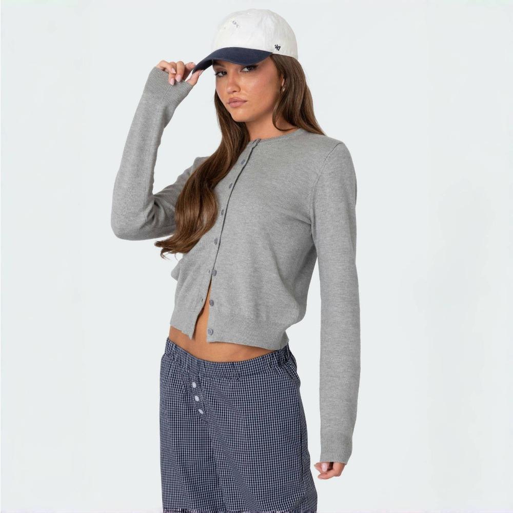 VAYLA Women's Autumn Sweater Cardigan Casual Solid Color Long Sleeve O Neck Button Up Knitwear Y2K Vintage Streetwear