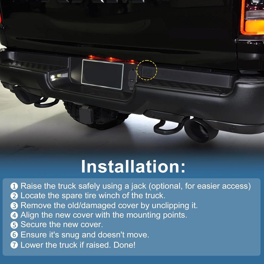 Motoforti Spare Tire Winch Cover for Ram 1500 DT 2019 2020 2021 2022 2023 2024 New Body Style Rear Bumper Cover Cap No.68299112AC/68299112AB