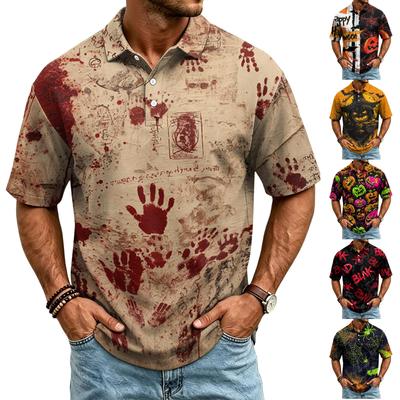 Men's Casual Quick Dry Golf Polo Shirt Halloween Print Short Sleeve Breathable Mesh Fabric Lightweight Summer Top