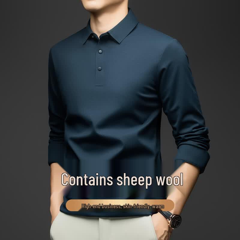 Caesar Men s Lambswool Blend Polo Long Sleeve T-Shirt 52