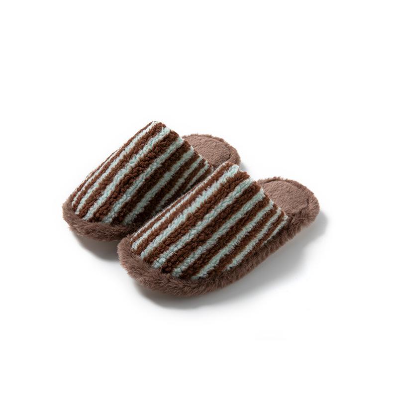 Soft Plush Slippers for Women Striped Cotton House Shoes Warm Winter Indoor Footwear