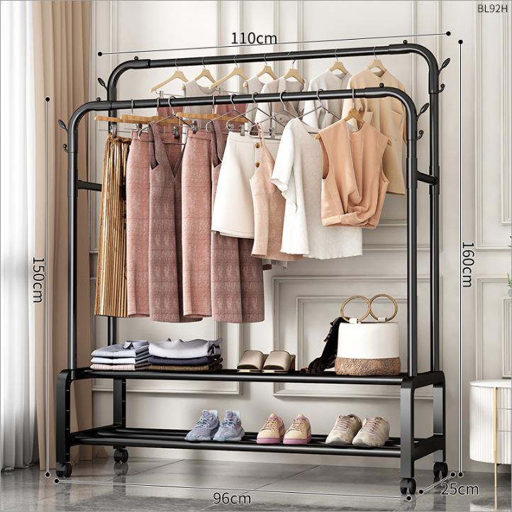 Plastic Floor-Standing Balcony and Bedroom Clothes & Hat Rack, with Folding Drying Pole and Storage.