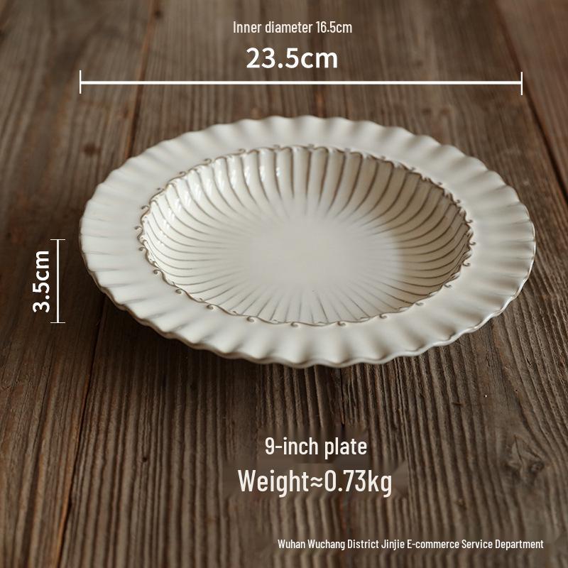 Elegant French Ceramic Tableware Set: Lace Design Plates, Steak & Salad Bowls, Rice & Soup Bowls, Baking Dish for Western Cuisine.