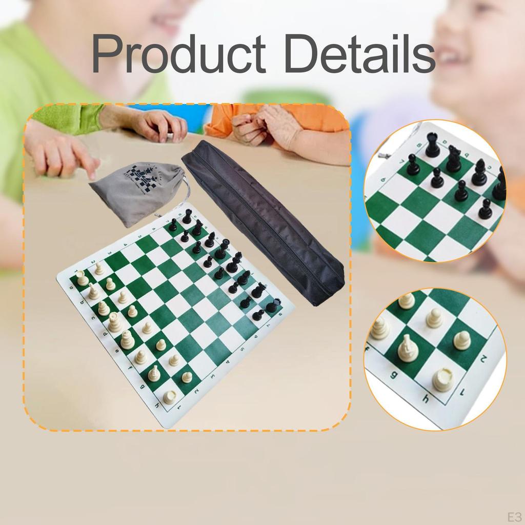 Portable Chess Set Board Game Family with Pieces, Roll Up for Adults, Indoor,