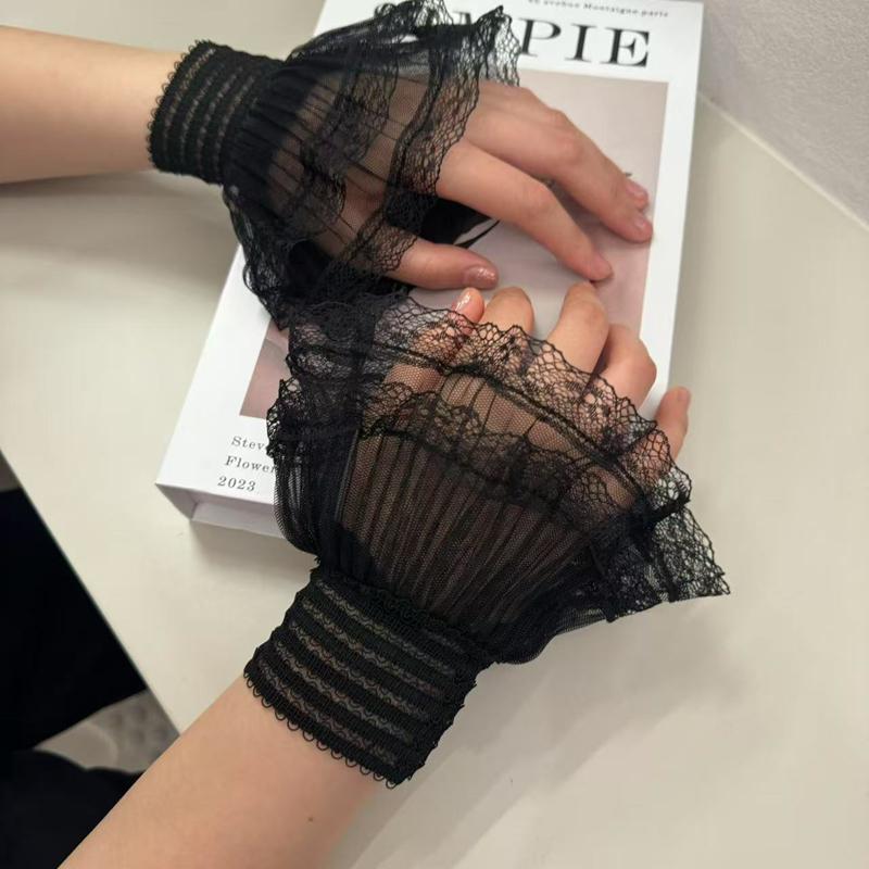 DIY Detachable Lace Hollow Out Short Fake Sleeve Mesh Decorative Elastic Wristband Removable Extension Horn Cuff