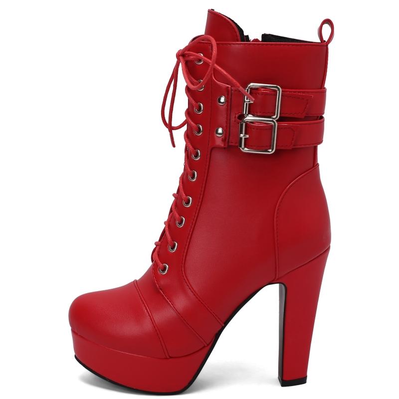 Fashion Fashion Women's Ankle Boots 2024 Winter Shoes Sexy Lace Up Buckle Short Boot Female White Black Heels Party Shoes Large Size 50