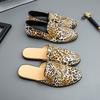Men's Big Size Leopard Print Slip-On Mules Summer Leather Slippers Comfortable Casual House Shoes Breathable Open Toe Sandals