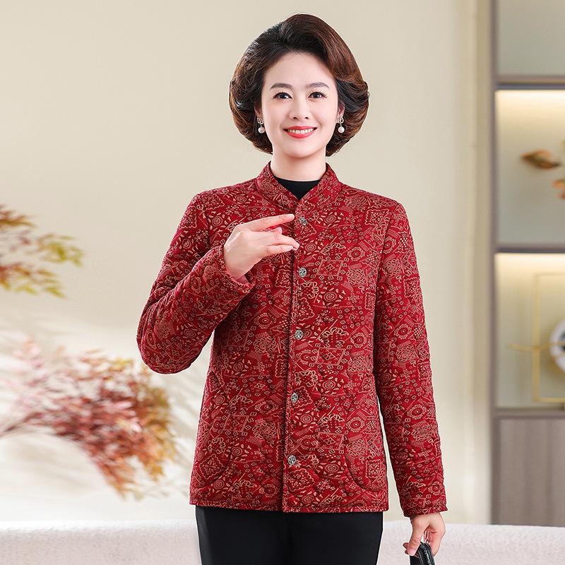 Mom's Lightweight Warm Cotton-Down Jacket for Middle-Aged & Elderly Women - Velvet-Lined Base Layer for Winter