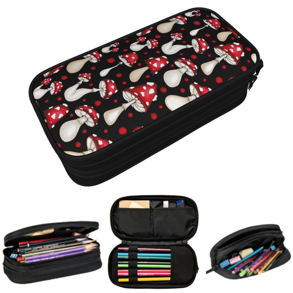 Cartoon Enchanting Red Mushroom Pencil Case for Studen School Pen Box Pencil Bag Stationery Supplies Pen Holder Bag