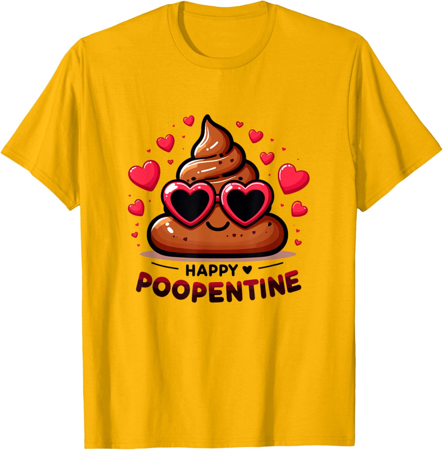 Happy Poopentine Funny Poop Heart Sunglasses Valentine Day Graphic Tee Casual Short Sleeve T-Shirt 4XL