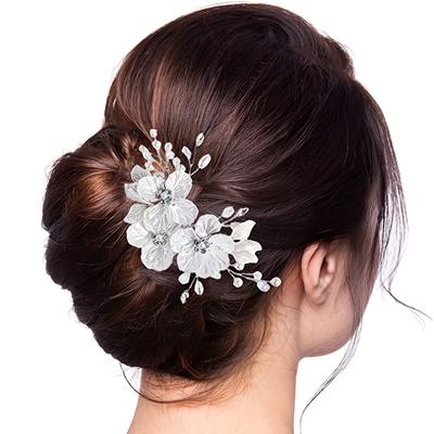 Kristall Perle Blume Haarspange Nadel Stirnband Tiara Für Frauen Braut Party Braut Hochzeit Haarschmuck Schmuck Clip Nadel Geschenk