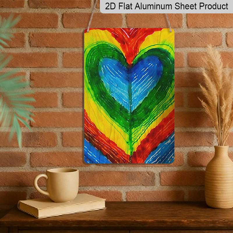 2D Flat Vintage Rainbow Heart Aluminum Sign - 7.87*11.8 Inchs Multicolor Pastel To Rainbow Colors (Pink, Orange, Yellow, Green, Indigo, Violet