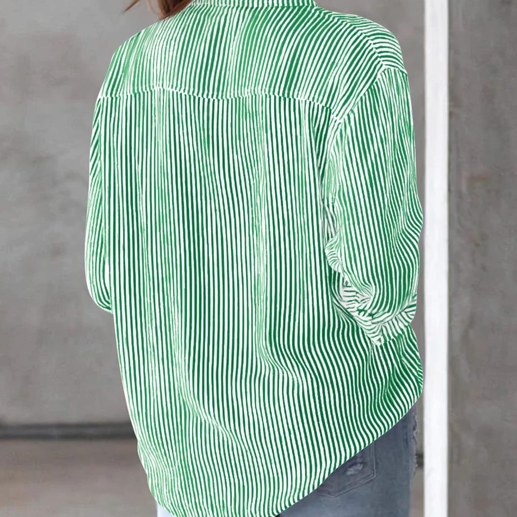 Womens Button Down Shirts Striped Classic Long Sleeve Collared Office Work Blouses Tops with Pocket