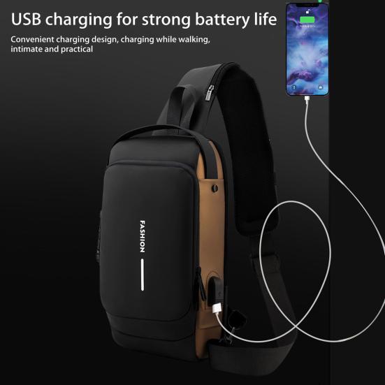 Anti-theft Crossbody Bag Shoulder Backpack with USB Charging Port Waterproof Sports Sling with Lock for Men And Women Travel Camping Daily Use