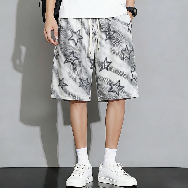 Men's Plus Size Star Print Tie Dye Casual Shorts – Elastic Waist Drawstring Loose Fit Summer Shorts (5XL-11XL)