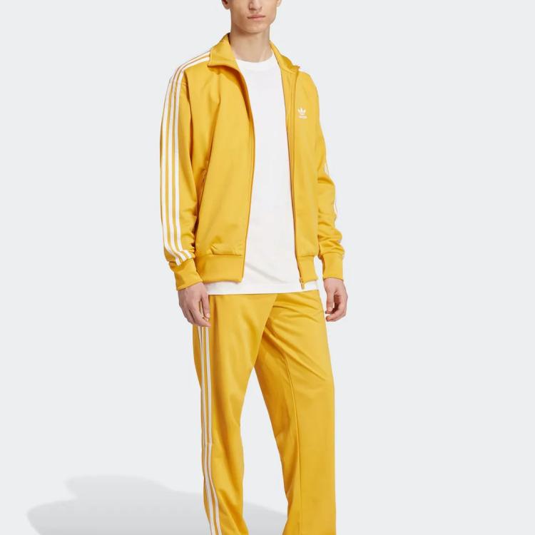 adidas Originals Three Stripe Loose Fit Stand Collar Zip Long Sleeve Jacket Men Jackets Yellow IY8736