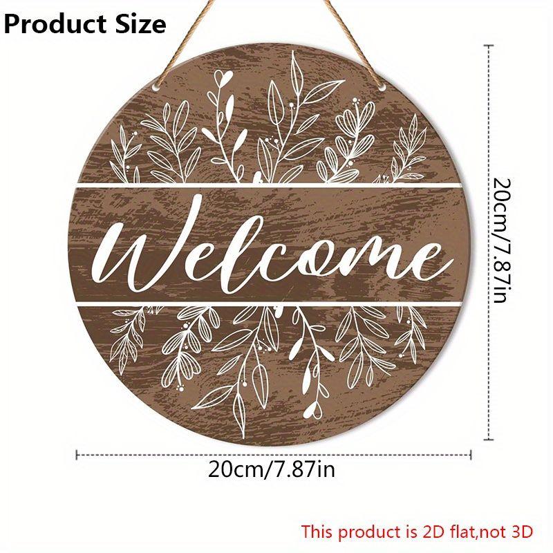 Rustic Floral Welcome Round Wooden Hanging Sign, Farmhouse Front Door Decor, 2D Flat Wooden Wall Ornament