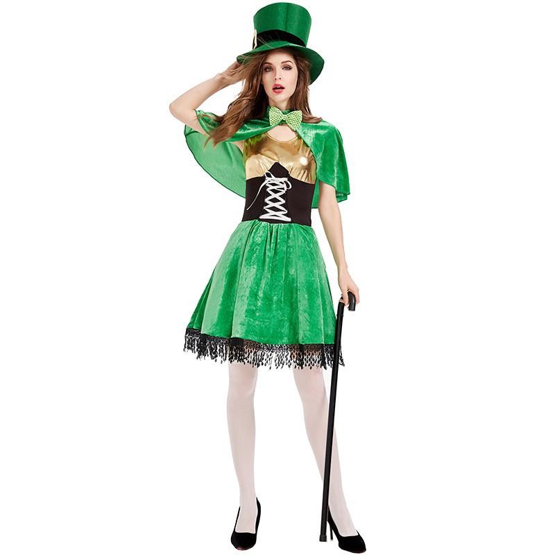 St. St. Patrick's Day Kostüm Damen Irisches Feen-Auftrittskleid Grüner Ethnischer Stil Party-Outfit 18-24 Jahre