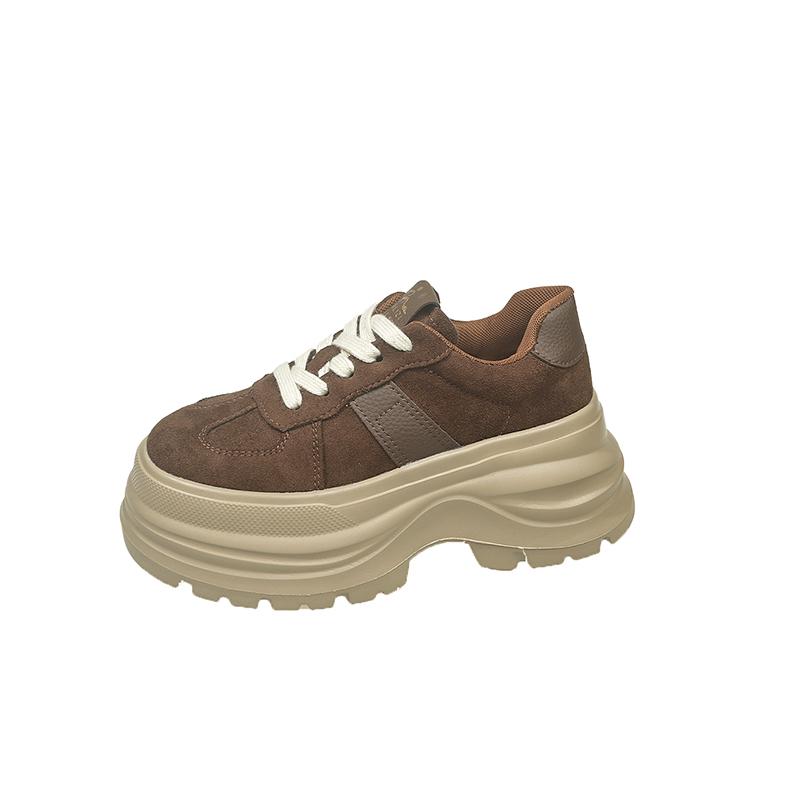 

Fashion Women s Autumn 7CM Thick Bottom Shoes German Army Trainers Breathable Synthetic Vulcanize Flats Platform Sneakers 34 коричневый