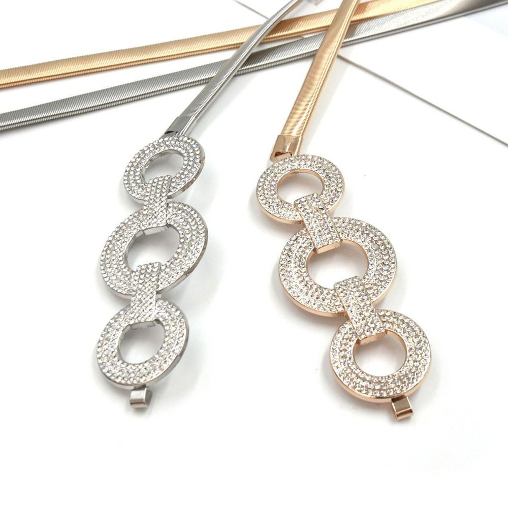 Rhineston Designer Chain Belt Elastic Stretch Waistband Fashion Women Belts  Dress Decoration