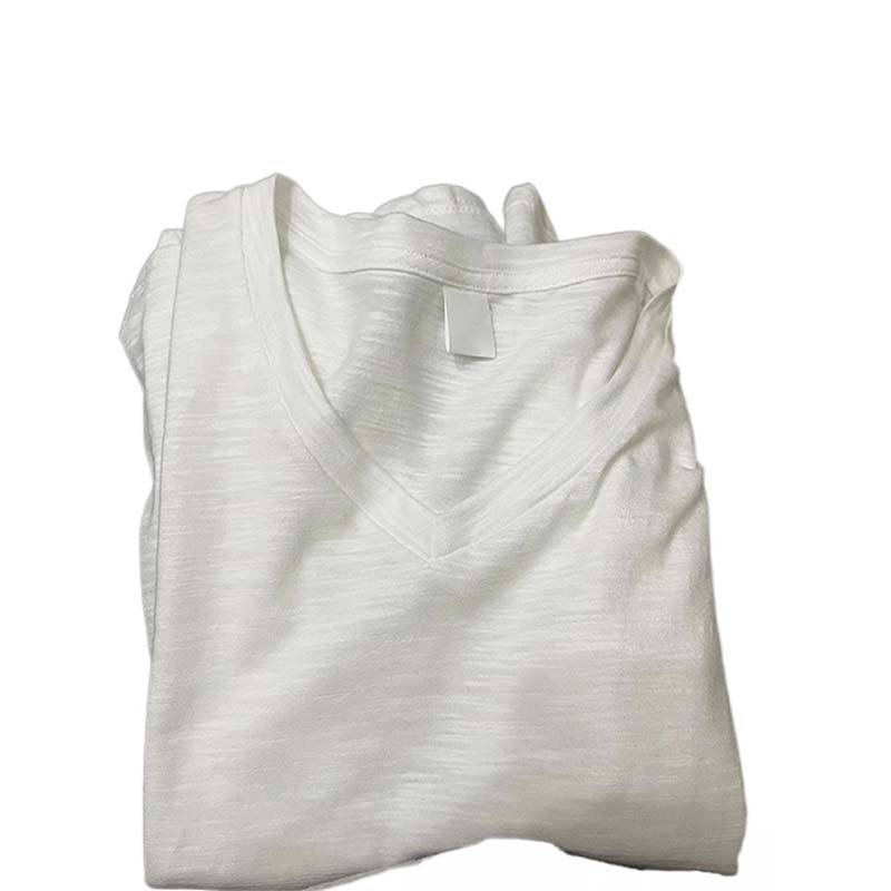 White V-neck bamboo cotton short-sleeved women's summer casual loose and comfortable bottoming top simple and versatile basic T-shirt