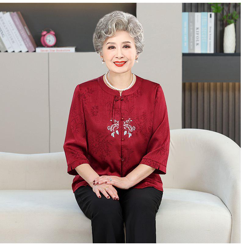 Grandma's Summer Two-Piece Short-Sleeved Cardigan Suit for Elderly Women