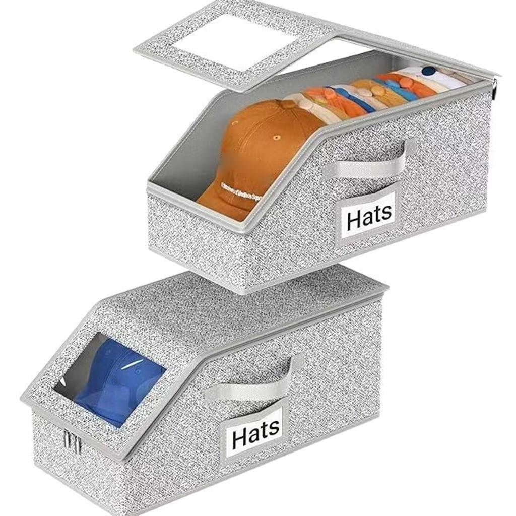 Caps Organiser Box With Transparent Front Panel Zippered Lid Space Saving Storage Solution For Baseball Hats Accessories