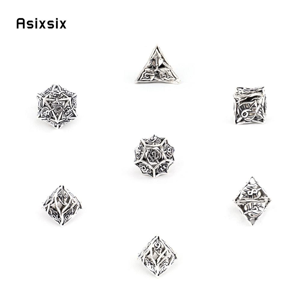 7 Pcs White Leaf Flower Metal Dice Hollow Metal Polyhedral Dice Set Suitable For Role-Playing Game