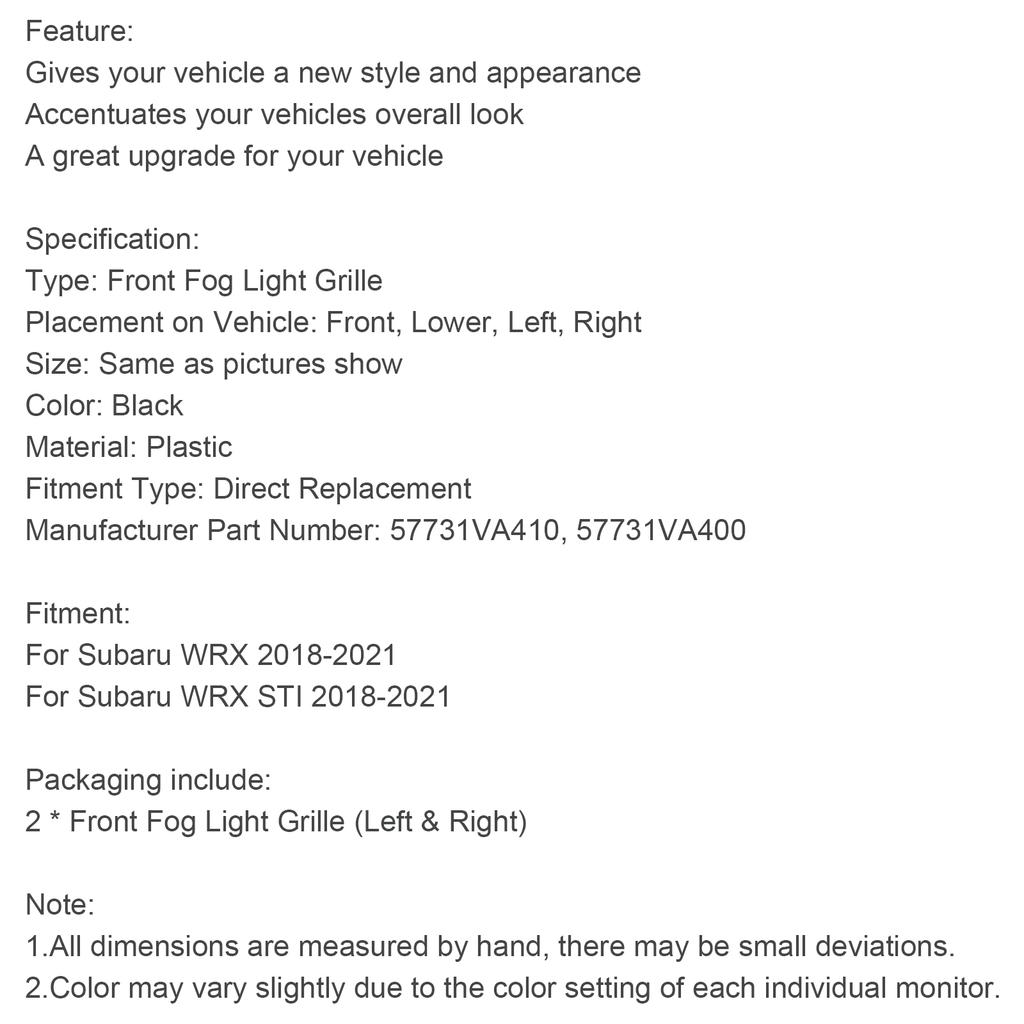 Front Fog Light Bezel 57731VA400 57731VA410 Fit Subaru WRX STI 2018-2021