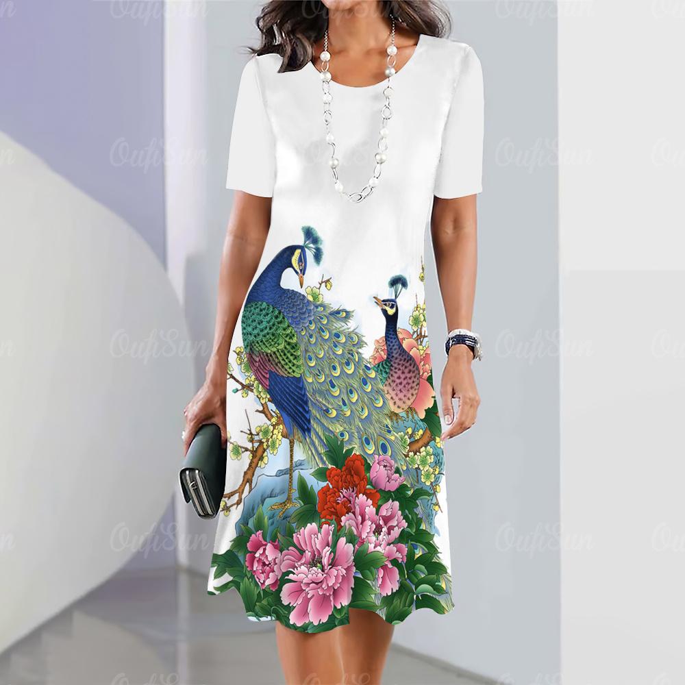 Summer Elegant and Beautiful Short-sleeved Dress Women Harajuku Blouse Holiday Clothing Fashion Loose Round Neck Ladies Dress