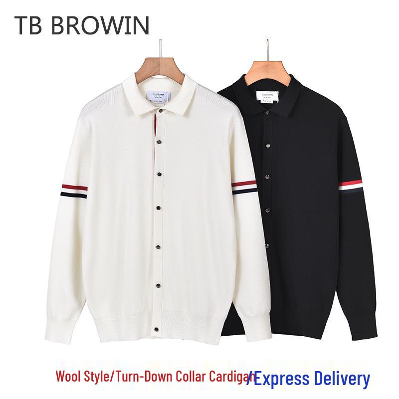 BROWIN2025 Autumn Lapel Striped Wool Sweater - Korean Style Casual Knitwear