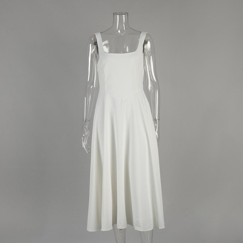 French Square Collar Slim Dress European and American Summer Simple Fashion Casual Sleeveless Suspender Dress Women
