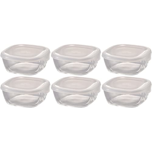 HARIO (Hario) Hergestellt in Japan Hitzebeständige Glas-Aufbewahrungsbehälter, Quadratisch, 250ml, BUONO kitchen KST-25-TW, 6er Set, Klar
