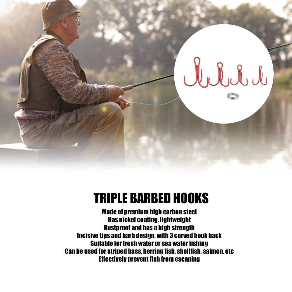 100PCS High Carbon Steel Treble Fishing Hooks Strong Sharp Fishing Hooks Kit Saltwater Fishing