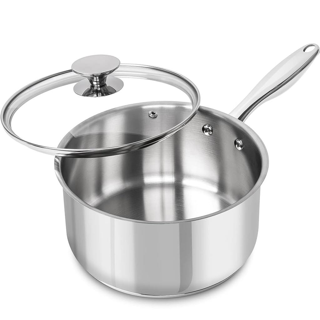 MICHELANGELO 3QT Saucepan with Lid Stainless Steel Soup Pot Stew Pot Thick Bottom Stock Pots Induction Compatible