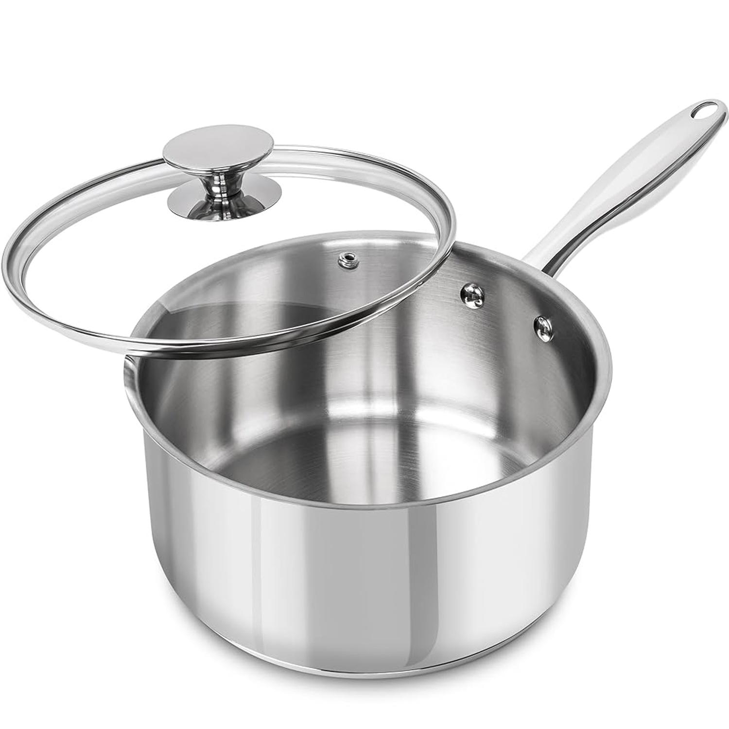 

MICHELANGELO 3QT Saucepan with Lid Stainless Steel Soup Pot Stew Pot Thick Bottom Stock Pots Induction Compatible