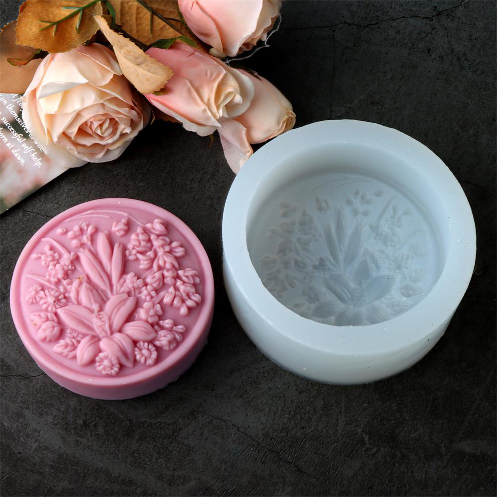 3D Flat Floral Pattern Relief Silicone Soap Mold DIY Lily Peony Floral Fragrance Soap Make Tool Silicone Mold