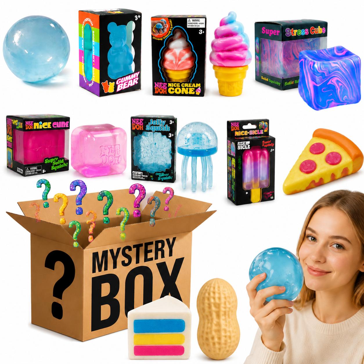 Zufällige Squishy Mystery Box Stressabbau Fidget Spielzeug Sensorisches Quetschspielzeug Blind Box Überraschungsgeschenk für Kinder Erwachsene Heiß black