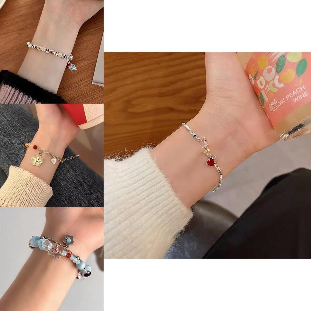 Fashionable Summer Dopamine Rainbow Beaded Flower Bracelet For Women Trendy Jewelry Gift